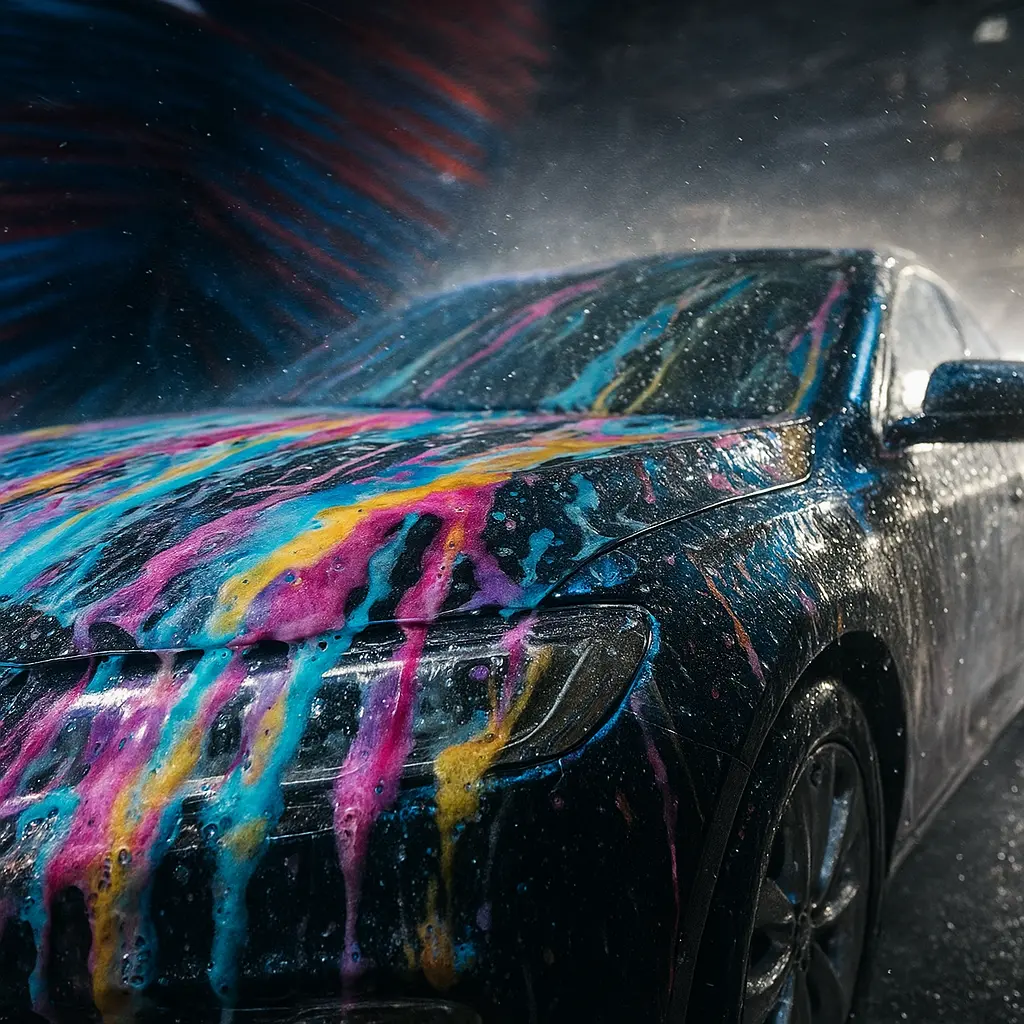 Automatische Autowäsche mit buntem Schaum
